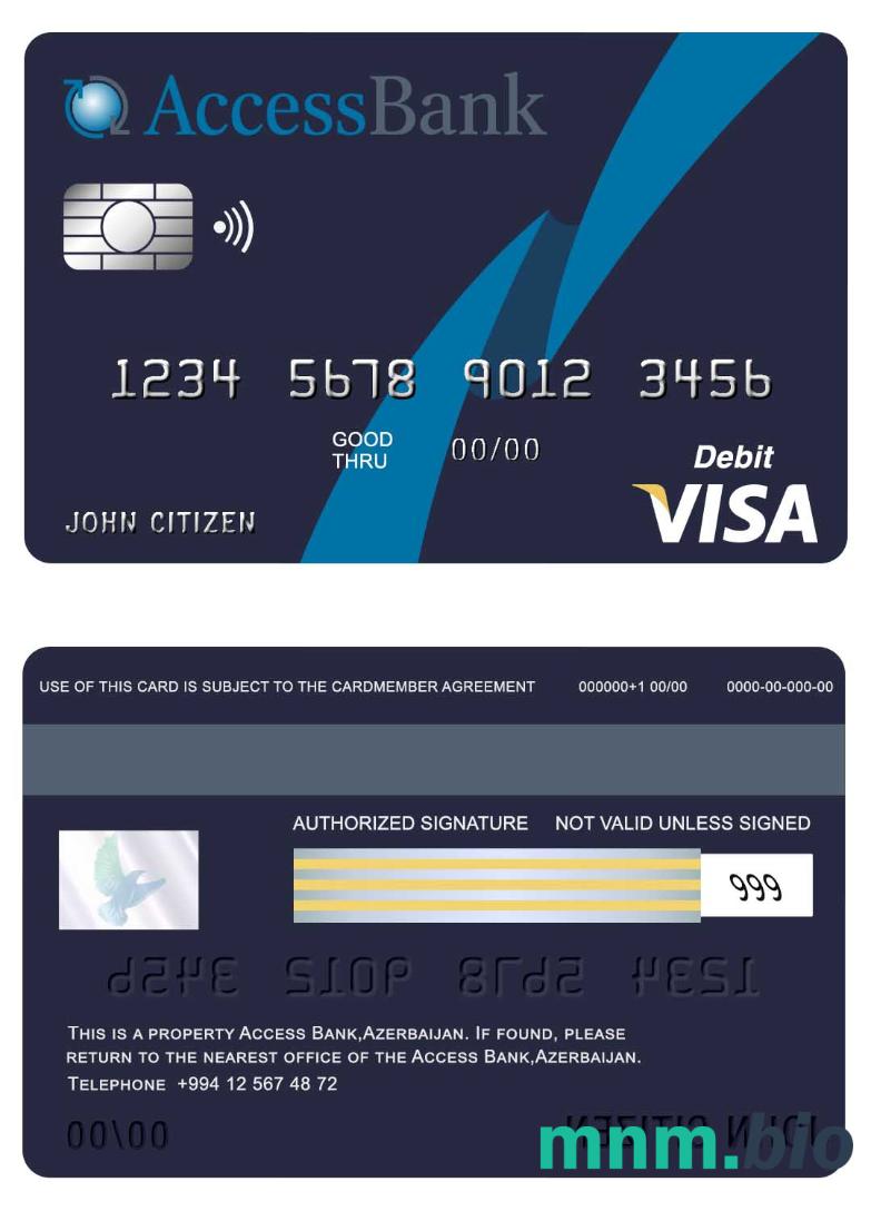 Azerbaijan Access bank przykład karty visa w formacie PSD